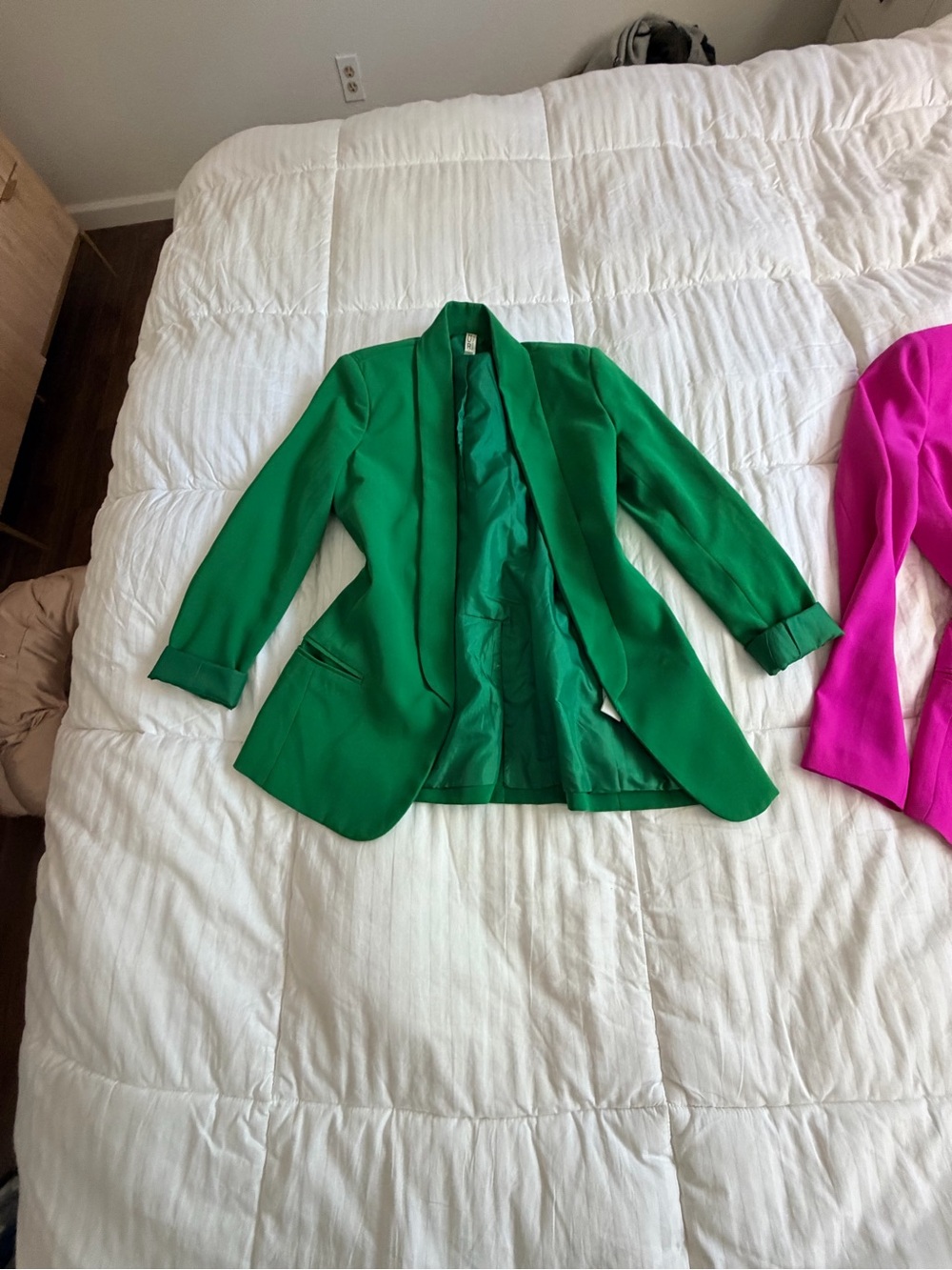 Mural oversized open front tuxedo green bright print blazer bundle XS S - Picture 4 of 13